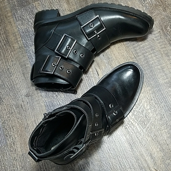 Blondo Camila Waterproof Black Leather Buckles Zippers and